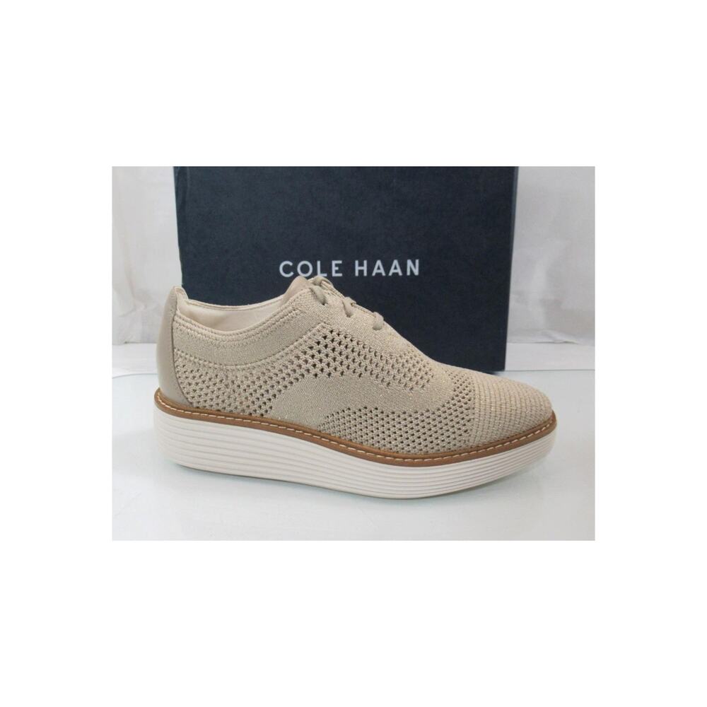Cole Haan Size 7.5 OriginalGrand Platform Stitchlite Wingtip Oxford Shoes Ivory